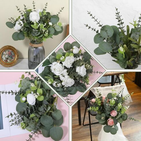 SHENLIU 180 Pcs 3 Kinds Mixed Eucalyptus Leaves Stems Bulk, DIY Green Faux Eucalyptus Stems Bundle Fake Leaves Greenery for Wedding Vase Bouquet Floral Arrangement in Saudi Arabia