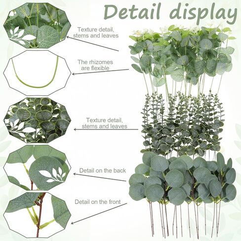 SHENLIU 180 Pcs 3 Kinds Mixed Eucalyptus Leaves Stems Bulk, DIY Green Faux Eucalyptus Stems Bundle Fake Leaves Greenery for Wedding Vase Bouquet Floral Arrangement in Saudi Arabia