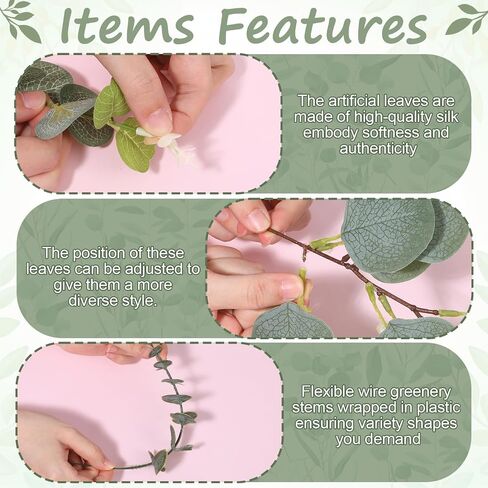 SHENLIU 180 Pcs 3 Kinds Mixed Eucalyptus Leaves Stems Bulk, DIY Green Faux Eucalyptus Stems Bundle Fake Leaves Greenery for Wedding Vase Bouquet Floral Arrangement in Saudi Arabia