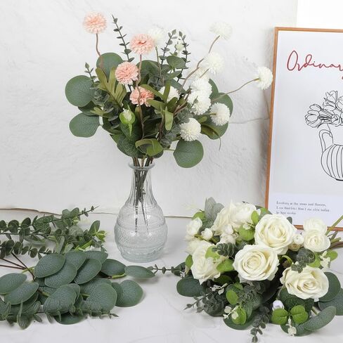 SHENLIU 180 Pcs 3 Kinds Mixed Eucalyptus Leaves Stems Bulk, DIY Green Faux Eucalyptus Stems Bundle Fake Leaves Greenery for Wedding Vase Bouquet Floral Arrangement in Saudi Arabia