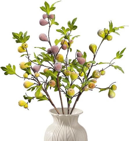 4 Pcs Artificial Figs Branches for Vases 34.65 Inch Tall Fake Frost Fig with Greenery Stems and Leaves for Home Kitchen Table Display Supermarket Photography Props in Kuwait