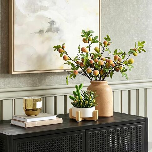 4 Pcs Artificial Figs Branches for Vases 34.65 Inch Tall Fake Frost Fig with Greenery Stems and Leaves for Home Kitchen Table Display Supermarket Photography Props in Kuwait