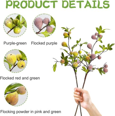 4 Pcs Artificial Figs Branches for Vases 34.65 Inch Tall Fake Frost Fig with Greenery Stems and Leaves for Home Kitchen Table Display Supermarket Photography Props in Kuwait