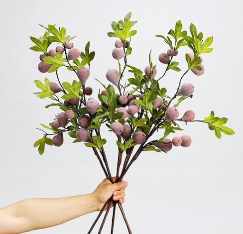 4 Pcs Artificial Figs Branches for Vases 34.65 Inch Tall Fake Frost Fig with Greenery Stems and Leaves for Home Kitchen Table Display Supermarket Photography Props in Kuwait