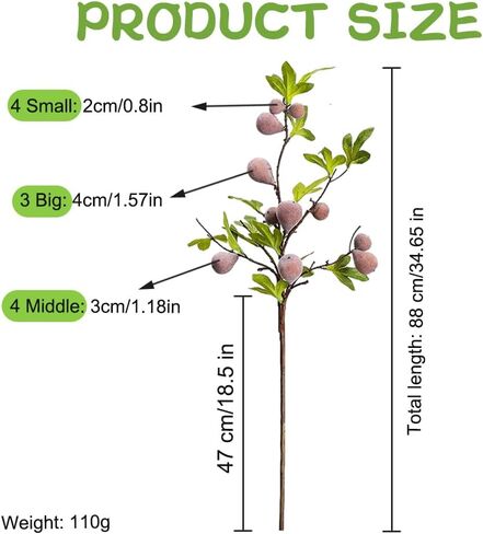 4 Pcs Artificial Figs Branches for Vases 34.65 Inch Tall Fake Frost Fig with Greenery Stems and Leaves for Home Kitchen Table Display Supermarket Photography Props in Saudi Arabia