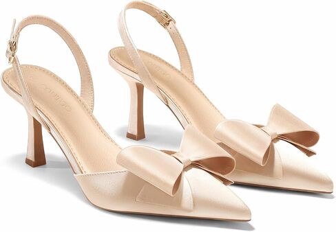 Coutgo Womens Slingback Kitten Heels Bow Satin Closed Pointed Toe Pumps D'Orsay Slip On Wedding Dress Shoes in Saudi Arabia