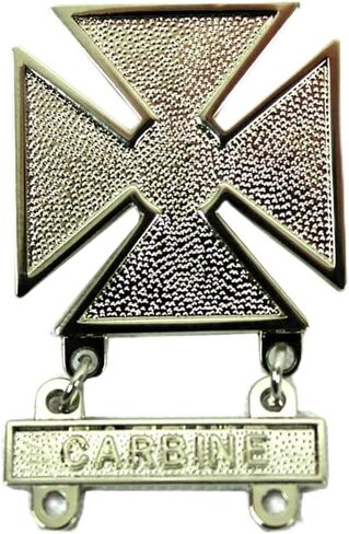 BRADLEY'S SUPERIOR SERVICE EST. EXCEPTIONAL CUSTOMER SERVICE 1992 Army Qualification With Carbine Tab Badge With Tab Mirror Finish - Assembled in Saudi Arabia
