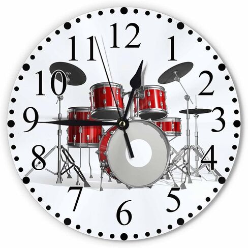 Music Wall Clock Red Silver White Rock N Roll Jazz Musical Instrument Cool Drum Clock 10 Inch Silent Non-Ticking Clocks Battery Operated for Home Living Laundry Room Kitchen Bedroom Office in Saudi Arabia
