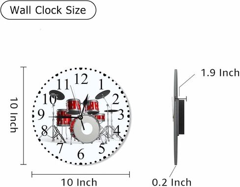 Music Wall Clock Red Silver White Rock N Roll Jazz Musical Instrument Cool Drum Clock 10 Inch Silent Non-Ticking Clocks Battery Operated for Home Living Laundry Room Kitchen Bedroom Office in Saudi Arabia