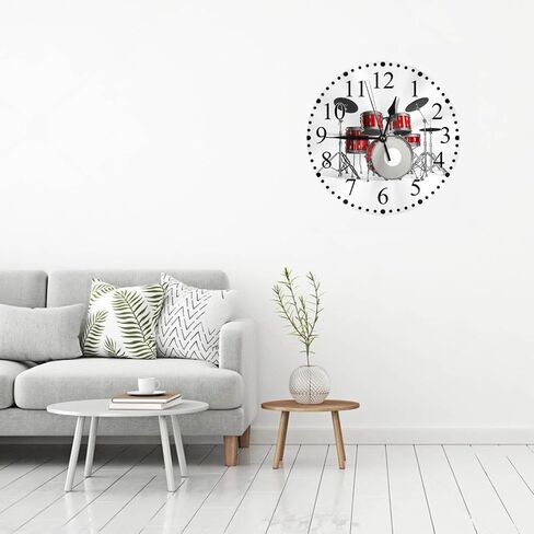 Music Wall Clock Red Silver White Rock N Roll Jazz Musical Instrument Cool Drum Clock 10 Inch Silent Non-Ticking Clocks Battery Operated for Home Living Laundry Room Kitchen Bedroom Office in Saudi Arabia
