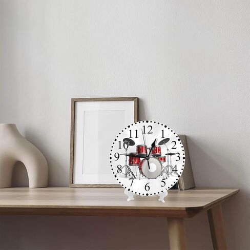 Music Wall Clock Red Silver White Rock N Roll Jazz Musical Instrument Cool Drum Clock 10 Inch Silent Non-Ticking Clocks Battery Operated for Home Living Laundry Room Kitchen Bedroom Office in Saudi Arabia