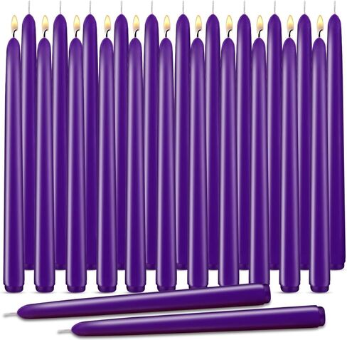 Purple Taper Candles, Set of 24 Unscented and Smokeless 10 Inch Taper Candles Long Burning, Paraffin Wax with Cotton Wicks for Burning Approxinately 7-8 Hours Time in Saudi Arabia