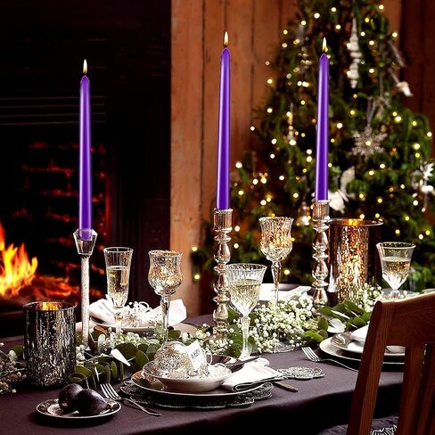 Purple Taper Candles, Set of 24 Unscented and Smokeless 10 Inch Taper Candles Long Burning, Paraffin Wax with Cotton Wicks for Burning Approxinately 7-8 Hours Time in Saudi Arabia