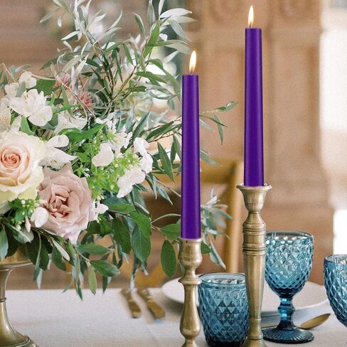 Purple Taper Candles, Set of 24 Unscented and Smokeless 10 Inch Taper Candles Long Burning, Paraffin Wax with Cotton Wicks for Burning Approxinately 7-8 Hours Time in Saudi Arabia