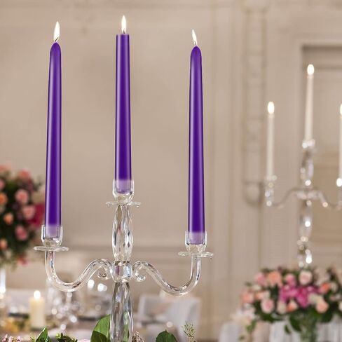 Purple Taper Candles, Set of 24 Unscented and Smokeless 10 Inch Taper Candles Long Burning, Paraffin Wax with Cotton Wicks for Burning Approxinately 7-8 Hours Time in Saudi Arabia