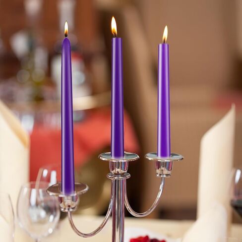 Purple Taper Candles, Set of 24 Unscented and Smokeless 10 Inch Taper Candles Long Burning, Paraffin Wax with Cotton Wicks for Burning Approxinately 7-8 Hours Time in Saudi Arabia