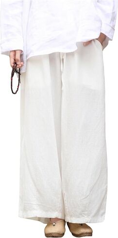 Women's Wide Leg Cotton Linen Palazzo Pants Loose Fit High Waist Summer Trousers Casual Boho Beach Pants in Saudi Arabia