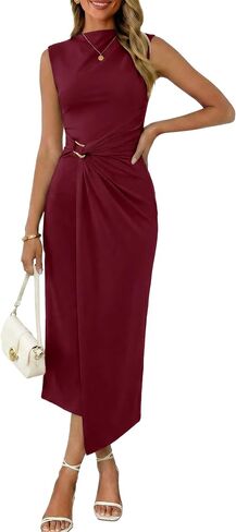 Valiamcep Womens Summer Mock Neck Ruched Bodycon Dress Sleeveless Elegant Cocktail Club Party Long Midi Dresses in Saudi Arabia