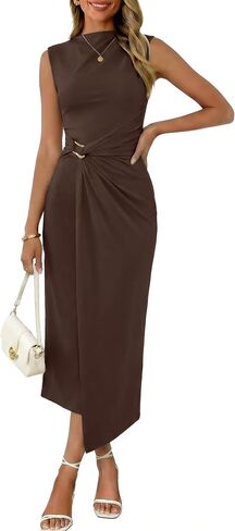 Valiamcep Womens Summer Mock Neck Ruched Bodycon Dress Sleeveless Elegant Cocktail Club Party Long Midi Dresses in Saudi Arabia