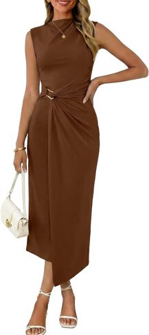 Valiamcep Womens Summer Mock Neck Ruched Bodycon Dress Sleeveless Elegant Cocktail Club Party Long Midi Dresses in Saudi Arabia