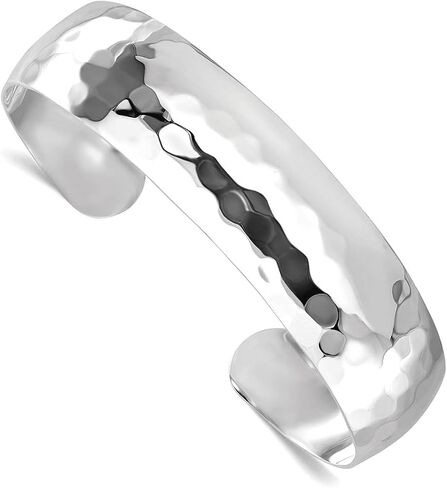 JewelryWeb 14.5mm 925 Sterling Silver Slip on Polished Hammered Slip-on Bangle Bracelet Cuff Bracelet for Women in Kuwait