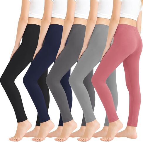 Poroka 5 Pack Girls Leggings Tights for Kids Full Length Basic Leggings Pants Soft Stretchy Athletic Yoga 6-16 Years in Saudi Arabia