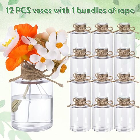 12 Pack Plastic Bud Vases, Small Clear Shatterproof Vases Transparent Floral Containers for Wedding Table Decor, Centerpiece, Bulk Hyacinth Bulb Growing Jars (4.7 Inch) in Saudi Arabia