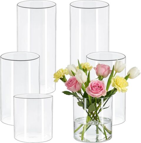 6 Pcs HZCPENG Glass Cylinder Vases, 4" 6" 8" Tall x 4" Wide Flower Vase for Centerpieces, Wedding Decorations and Indoor Home Décor, Hurricane Candle Holder for Table, Party Décor in Saudi Arabia