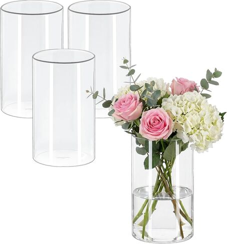 6 Pcs HZCPENG Glass Cylinder Vases, 4" 6" 8" Tall x 4" Wide Flower Vase for Centerpieces, Wedding Decorations and Indoor Home Décor, Hurricane Candle Holder for Table, Party Décor in Saudi Arabia