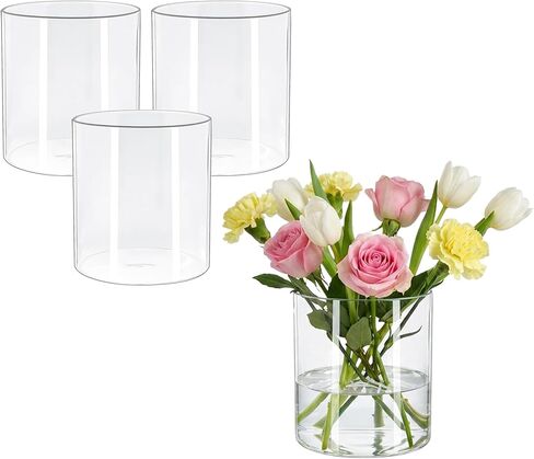 6 Pcs HZCPENG Glass Cylinder Vases, 4" 6" 8" Tall x 4" Wide Flower Vase for Centerpieces, Wedding Decorations and Indoor Home Décor, Hurricane Candle Holder for Table, Party Décor in Saudi Arabia