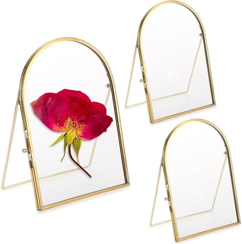JUXYES 3 Pack Tabletop Double Glass Brass Frame for Pressed Flowers, Arch Double Sided Glass Frame Gold Floating Artwork Display Frames for Photo, Picture, Dried Pressed Flower, etc, 5x7 Inches in Kuwait