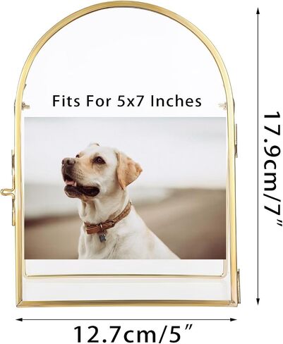 JUXYES 3 Pack Tabletop Double Glass Brass Frame for Pressed Flowers, Arch Double Sided Glass Frame Gold Floating Artwork Display Frames for Photo, Picture, Dried Pressed Flower, etc, 5x7 Inches in Kuwait