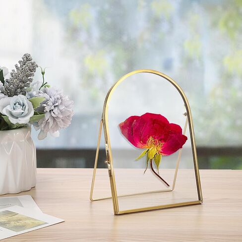 JUXYES 3 Pack Tabletop Double Glass Brass Frame for Pressed Flowers, Arch Double Sided Glass Frame Gold Floating Artwork Display Frames for Photo, Picture, Dried Pressed Flower, etc, 5x7 Inches in Kuwait