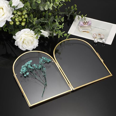 JUXYES 3 Pack Tabletop Double Glass Brass Frame for Pressed Flowers, Arch Double Sided Glass Frame Gold Floating Artwork Display Frames for Photo, Picture, Dried Pressed Flower, etc, 5x7 Inches in Kuwait