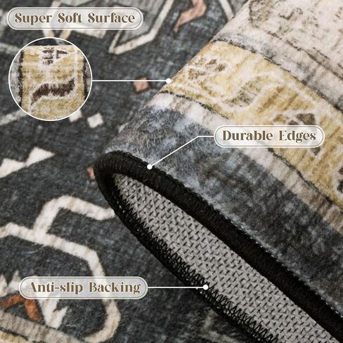 5x7 Area Rug for Living Room, Washable Vintage Small Rug, Soft Low Pile Non Slip Distressed Carpet for Bedroom Dining Room Nursery Home Office, Black Grey in Kuwait