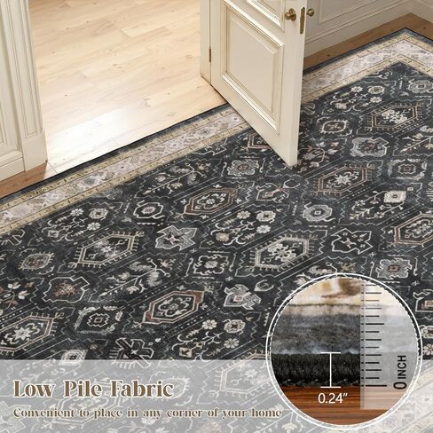 5x7 Area Rug for Living Room, Washable Vintage Small Rug, Soft Low Pile Non Slip Distressed Carpet for Bedroom Dining Room Nursery Home Office, Black Grey in Kuwait