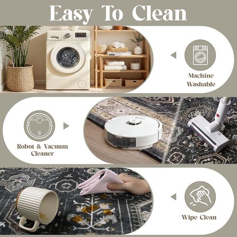 5x7 Area Rug for Living Room, Washable Vintage Small Rug, Soft Low Pile Non Slip Distressed Carpet for Bedroom Dining Room Nursery Home Office, Black Grey in Kuwait