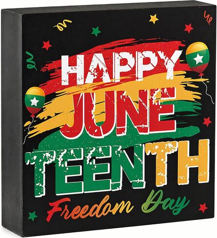 Juneteenth Decorations Wooden Sign 1865 Freedom Block African American Black Freedom Day Themed Centerpiece for Tabletop Desk Shelf, Home Office Indoor Holiday Party Double Side Printed in Saudi Arabia
