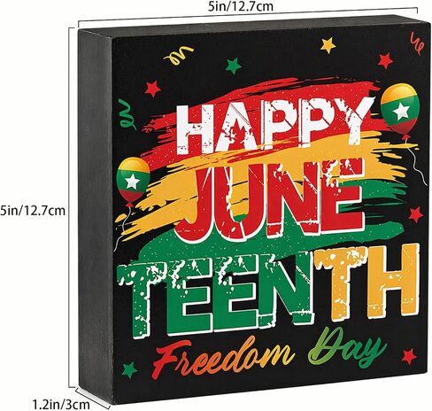 Juneteenth Decorations Wooden Sign 1865 Freedom Block African American Black Freedom Day Themed Centerpiece for Tabletop Desk Shelf, Home Office Indoor Holiday Party Double Side Printed in Saudi Arabia