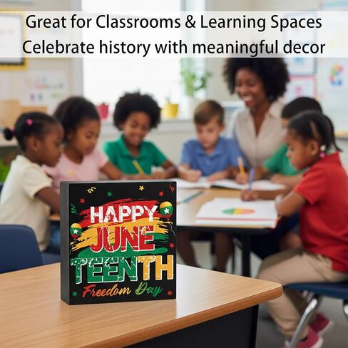 Juneteenth Decorations Wooden Sign 1865 Freedom Block African American Black Freedom Day Themed Centerpiece for Tabletop Desk Shelf, Home Office Indoor Holiday Party Double Side Printed in Saudi Arabia