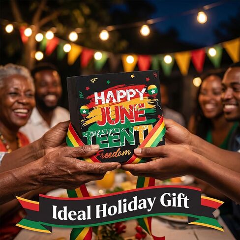 Juneteenth Decorations Wooden Sign 1865 Freedom Block African American Black Freedom Day Themed Centerpiece for Tabletop Desk Shelf, Home Office Indoor Holiday Party Double Side Printed in Saudi Arabia