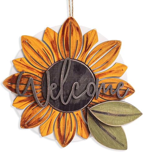 Sunflower Wreaths Welcome Sign for Front Door, 11.8 Inch 3D Wooden Sunflower Door Hanger Decor, Summer Rustic Wood Plaque Wall Hanging for Porch Indoor Outdoor Farmhouse Home Decorations in Saudi Arabia
