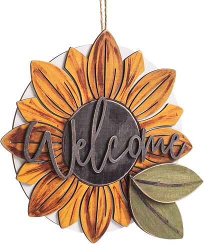 Sunflower Wreaths Welcome Sign for Front Door, 11.8 Inch 3D Wooden Sunflower Door Hanger Decor, Summer Rustic Wood Plaque Wall Hanging for Porch Indoor Outdoor Farmhouse Home Decorations in Saudi Arabia