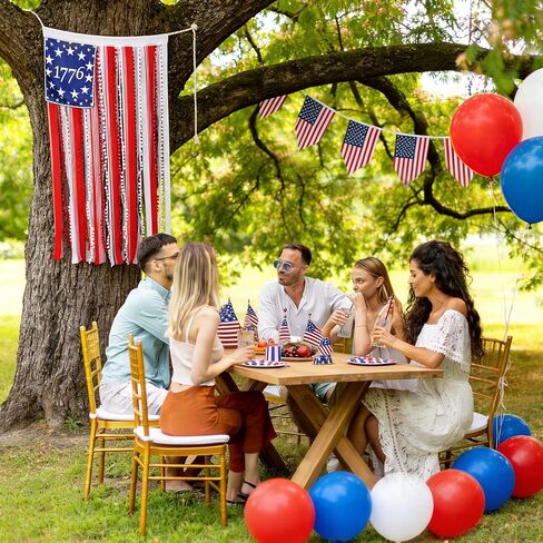 4th of July Rag American Flag Banner Decor, 4.5 x 2.3 FT Patriotic USA Flag Banner, Independence Day Retro American Flags Bunting Decorations for Outdoor Garden Yard Home Party in Saudi Arabia