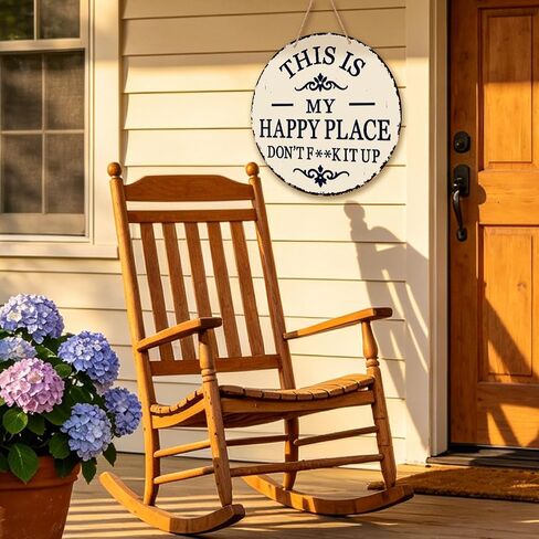 This Is My Happy Place Don't F It Up Sign, Our Funny Garden Wooden Signs, Round Porch Backyard Patio Wall Art in Saudi Arabia
