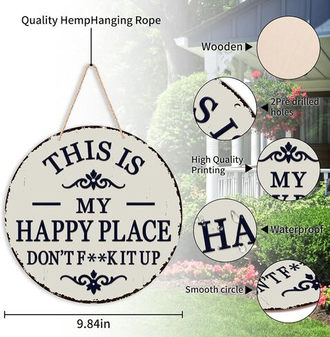 This Is My Happy Place Don't F It Up Sign, Our Funny Garden Wooden Signs, Round Porch Backyard Patio Wall Art in Saudi Arabia