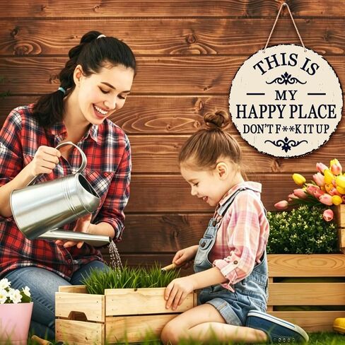 This Is My Happy Place Don't F It Up Sign, Our Funny Garden Wooden Signs, Round Porch Backyard Patio Wall Art in Saudi Arabia