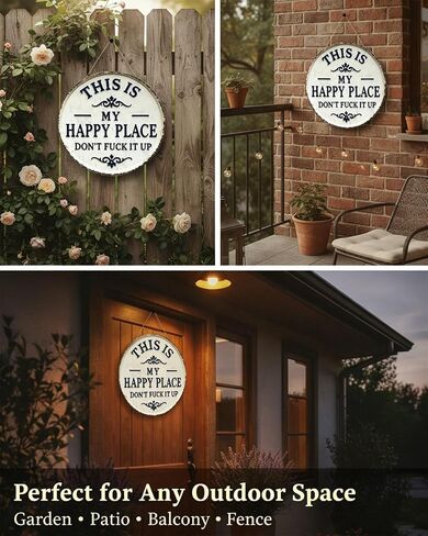 Happy Place - لافتة معدنية عتيقة، "This Is My Happy Place Don't Fuck It Up"، ديكور للحديقة، لافتة ترحيب معدنية مضحكة (12 بوصة) in Kuwait