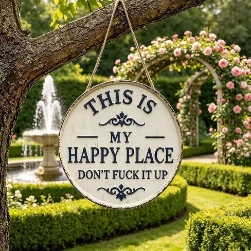 Happy Place - لافتة معدنية عتيقة، "This Is My Happy Place Don't Fuck It Up"، ديكور للحديقة، لافتة ترحيب معدنية مضحكة (12 بوصة) in Kuwait