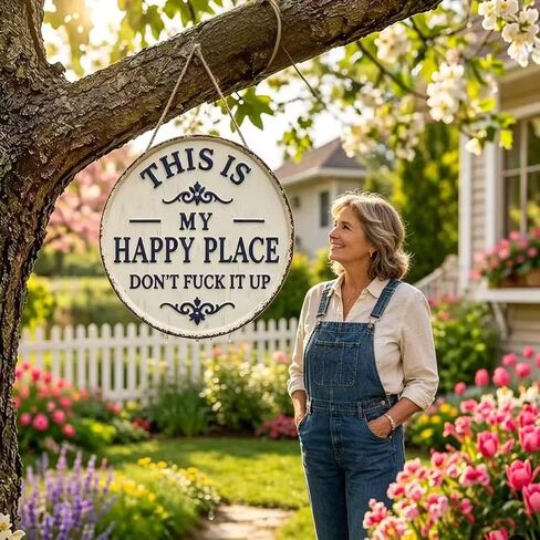 Happy Place - لافتة معدنية عتيقة، "This Is My Happy Place Don't Fuck It Up"، ديكور للحديقة، لافتة ترحيب معدنية مضحكة (12 بوصة) in Kuwait